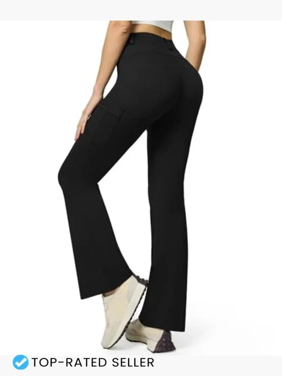 Stretch Cargo Pants High Waist Bootcut Flare Leggings Yoga Work Business Casual - Picture 2 of 7
